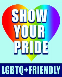 Show your pride with rainbow heart background - LGBTQ+ Friendly